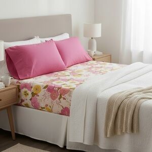 Vintage 70’s 100% Cotton Floral Fitted Double Sheet & Pillowcase Set